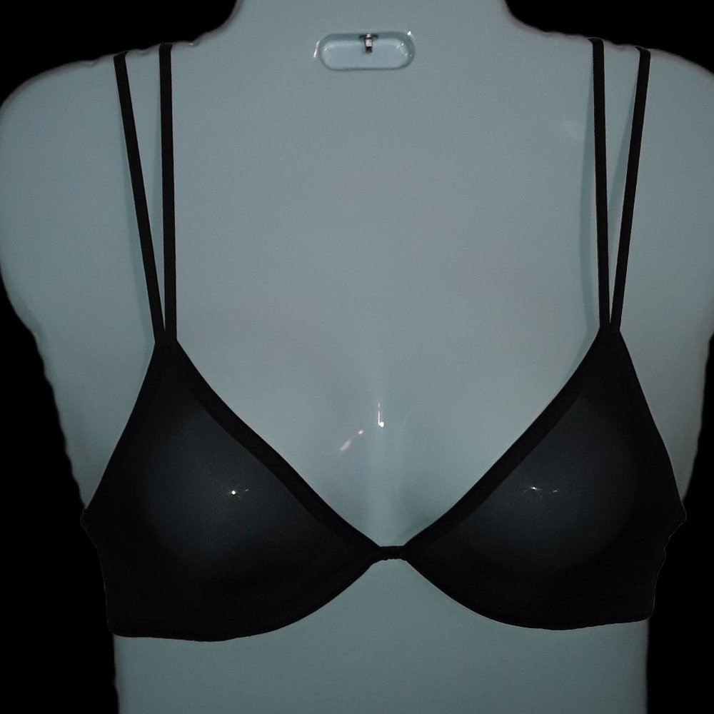 Calvin Klein Black Sheer Marquisette Underwire Unlined Plunge Bra Size 30B NWT